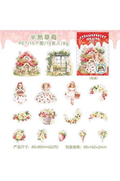 İthal P6-15 bucăți autocolante PET cu tematică căpșuni