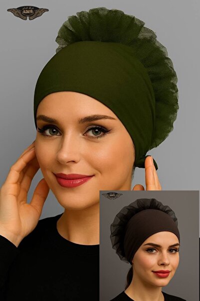 ALDAIYR قطعتان من قبعات الحجاب المزينة بالكشكشة