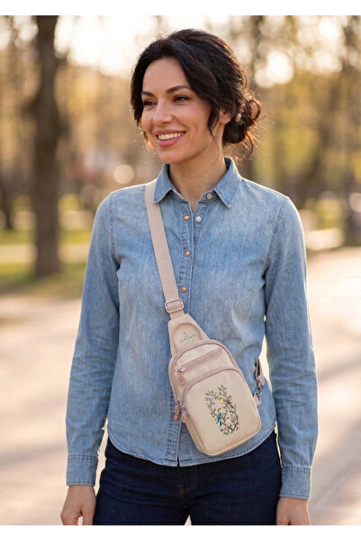 JANJAN Geantă de damă cu talie încrucișată și compartiment pentru piept, Gean...