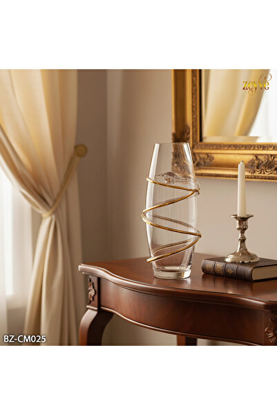 Hinora Gold stripe glass vase 30x12cm