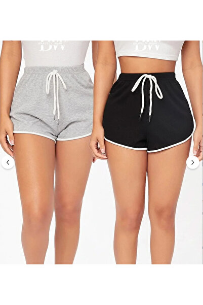 SUNFREE طقم شورت قصير برباط من القطن الممشط مكون من قطعتين باللونين الرمادي و...