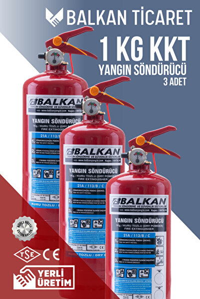 Balkan Ticaret Küçük Yangın Tüpü 1Kg 3 Adet Ruhsata Uygun 4 Yıllık TSE HYB CE...