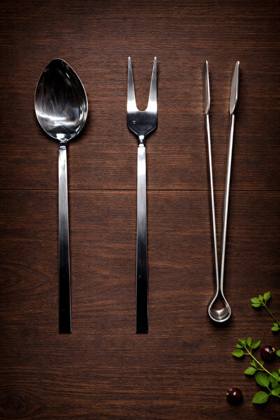 Umut طقم تقديم مكون من 3 قطع، أدوات تقديم مكونة من ملعقة وشوكة وملقط