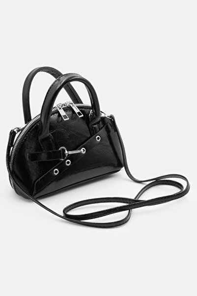 LikeMoon Kadın Siyah Mini El ve Omuz Çantası Deri Görünümlü Çapraz Askılı Şık...