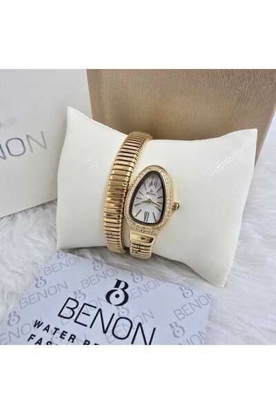 benon ساعة نسائية من ماركة بينون (Benon) بتصميم مستوحى من الأفعى وسوار معدني ...