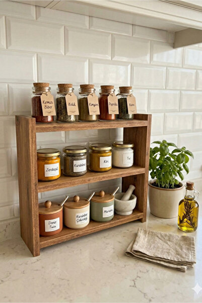 PEKA Mini Kahve Köşesi 3 Raflı Tezgah Üstü Kahve Standı Ahşap Mutfak Organizer