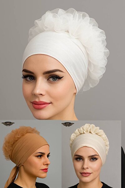 ALDAIYR 3 قطع من قبعات الحجاب المزينة بالكشكشة