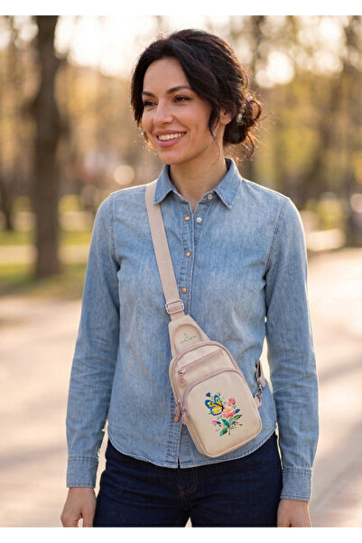 JANJAN Geantă de damă cu talie încrucișată și compartiment pentru piept, Gean...