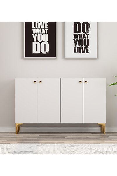 morepp Onna 120 cm Konsol, Tv Ünitesi, Çok Amaçlı Dolap Beyaz-Altın