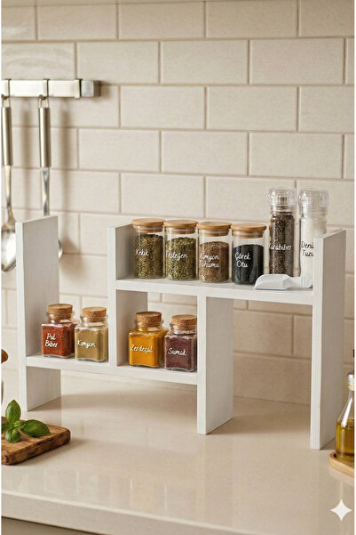 PEKA Büyük Ayarlanabilir Tezgah Üstü Raf Ahşap Mutfak Rafı Baharatlık Çok Ama...