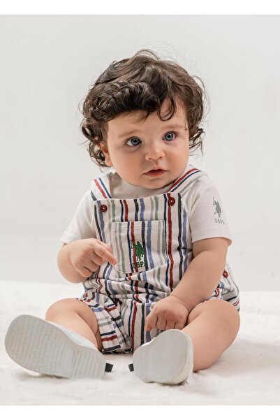 U.S. Polo Assn. Erkek Bebek Salopet Takım Çizgili Bahçıvan Tulum T-Shirt Set