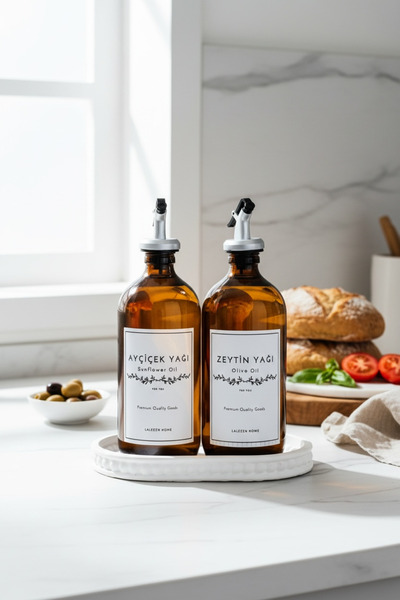 LALEZEN HOME İNCİLİ MODEL STANT - ZEYTİNYAĞI & AYÇİÇEK YAĞI ŞİŞESİ CAM 500ML