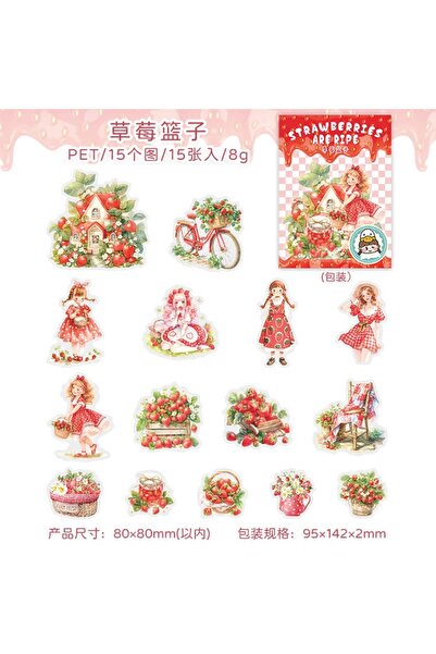 İthal P6-15 bucăți autocolante PET cu tematică căpșuni