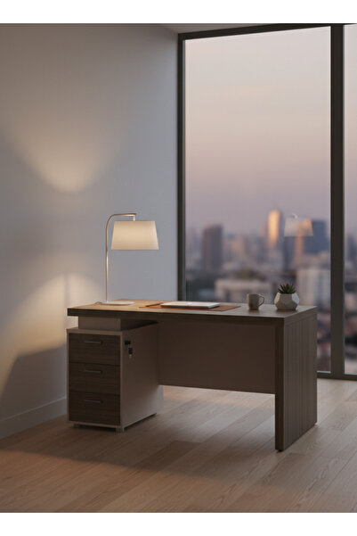MARIA HOMES مكتب عصري من الخشب الداكن مع 3 أدراج للتخزين