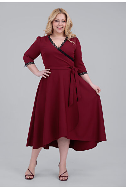 MAG FASHİON Plus Size Dress with Ruffled Collar and Sleeves, Asymmetrical Cut...