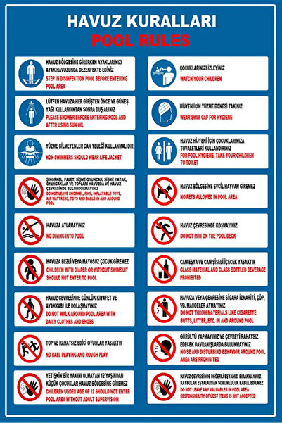 Tembel Baykuş Pool Rules Turkish-English Warning Sign 20X30 cm Forex