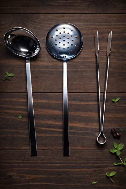 Umut طقم تقديم مكون من 3 قطع، ملعقة ومصفاة وملقط، طقم تقديم