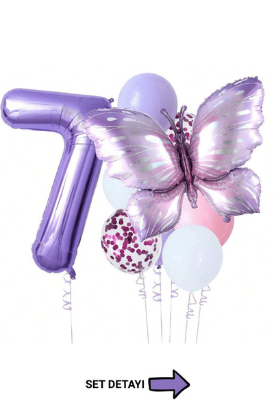 Bunloon 7 Yaş Mor Kelebek Temalı Doğum Günü Balon Seti Parti Süsleme