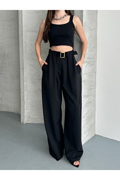 VLK STYLE KÖPRÜ DETAYLI KEMERLİ PALAZZO PANTALON
