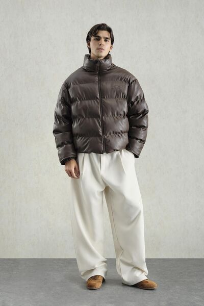 Hiccup GIESTO Thick Faux Leather Bomber Jacket with Zipper Closure