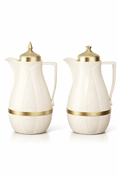 Urbanza طقم فاخر من إبريقين للقهوة والشاي على الطريقة العربية، لون كريمي مع غ...