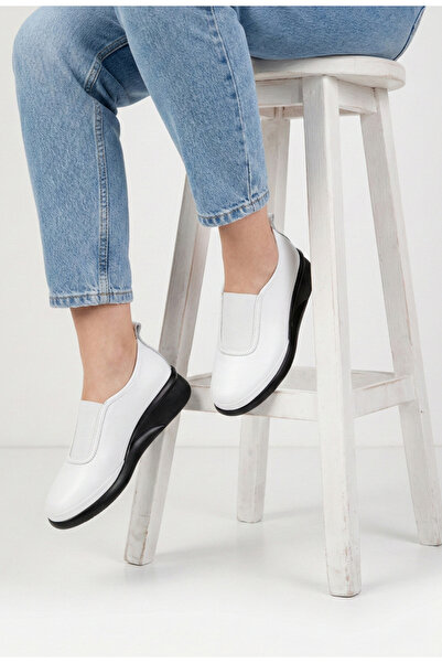 Dasha Pantofi dama albi din piele naturala cu elastic