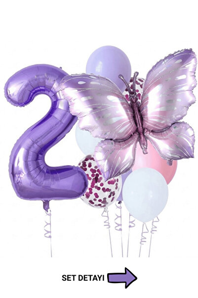Bunloon 2 Yaş Mor Kelebek Temalı Doğum Günü Balon Seti Parti Süsleme