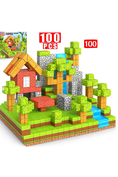minelox T003 Garden 3D 100 Adet Mine Craft Manyetik Küp Yapı Blokları Oyuncak...