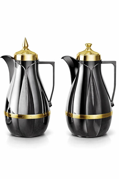 Urbanza Set of 2 Luxury Stainless Steel Arabic Coffee & Tea Pots Gold Lid Pre...