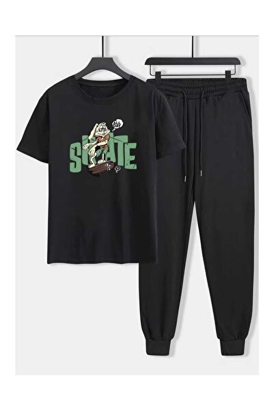 ibibik moda ΜΑΥΡΟ με τύπωμα oversized Σετ Φόρμας (Κάτω & Άνω)