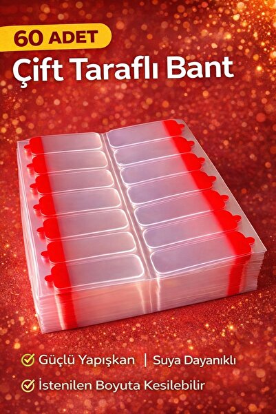 obrigado Şeffaf Çift Taraflı Bant 60 Adet – Güçlü Yapışkanlı Silikon Bant