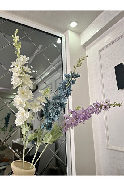 CrossWell 3'lü Set Yapay Hezaren Çiçeği (Delphinium) Mavi, Beyaz Lila Uzun Da...