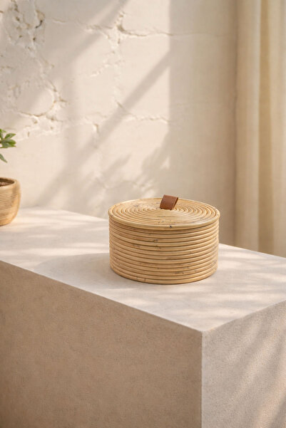 Barine Home Gouda Leather Strappy Covered Rattan Basket / Box 20X20Xh14