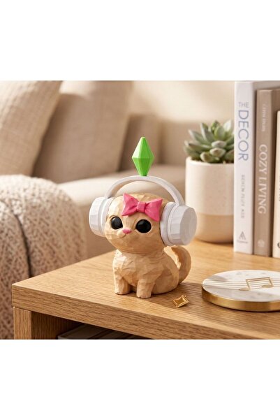 Basart Sims Viral Plumbob Kedi Biblo - 3D Tasarım Dekoratif Figür