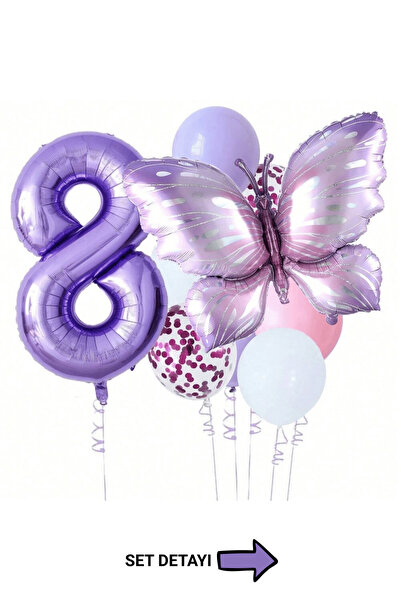 Bunloon 8 Yaş Mor Kelebek Temalı Doğum Günü Balon Seti Parti Süsleme