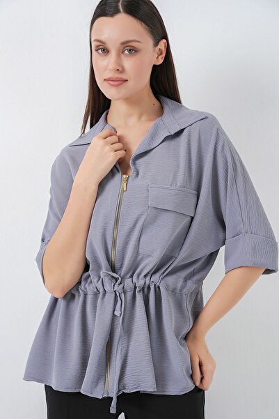 Hiccup Bdart Textured Pocketed Zippered Shirt