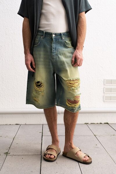 Hiccup Pantaloni scurți capri din denim distrus pentru bărbați GIEST