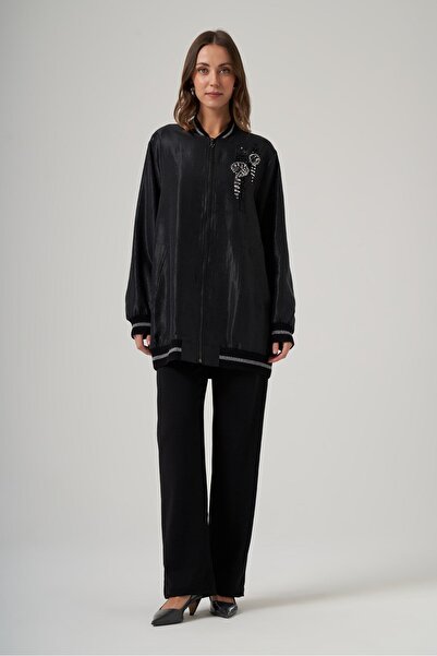 Nuss 6038 Taş İşlemeli Jakar Bamber Kap Siyah