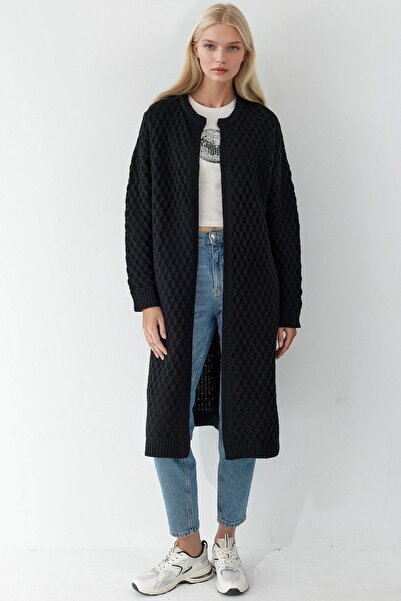 Hiccup My Fashion Zippered Oversized Striped Knitted Cardigan