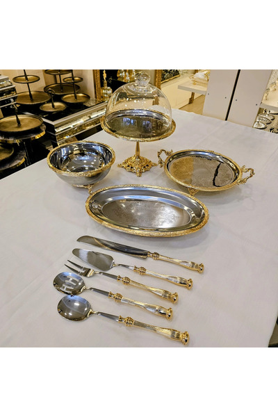 MaviDamla Classic Stand-Up Stainless Steel Serving and Presentation Set Gold ...