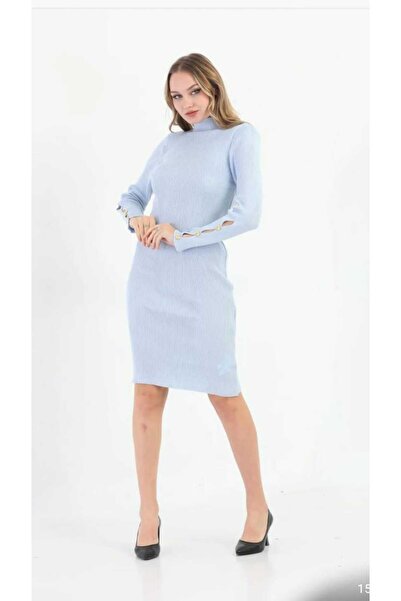 ÖZLEM İÇ GİYİM Turtleneck with Cuff Detail Corded Fabric Knit Dress