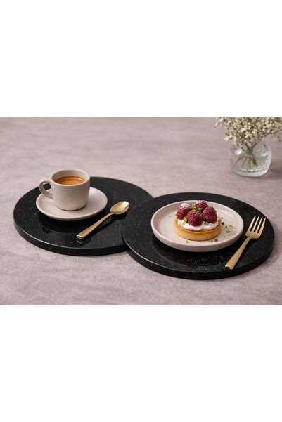 SIRÉ Studio Siré Black Marble Plate 34 cm – Tableware Presentation Plate – Set of Placemat Double Plates