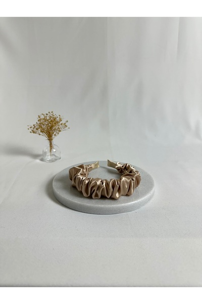 MegssStore ربطة شعر على شكل تاج من الساتان مع رباط من قماش الفوم العسلي