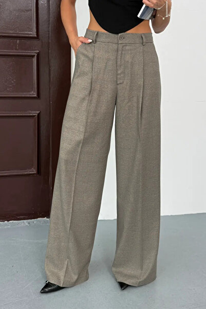 Ortaya Çık Vizon Plaid Single Pile Palazzo Pants