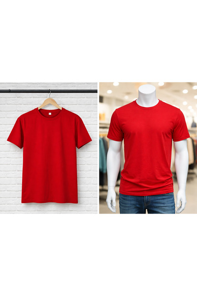 NK O YAKA KIRMIZI KISA KOLLU TSHIRT BATTAL BEDEN