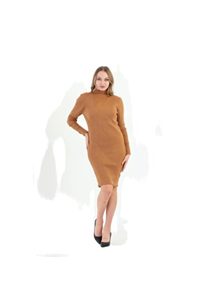 ÖZLEM İÇ GİYİM Turtleneck with Cuff Detail Corded Fabric Knit Dress
