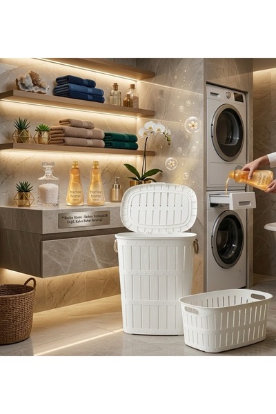 Buclee Lüks Çamaşır Odası Seti - 65 Lt Kirli Sepeti + 40 Lt Sele + 2 Adet 150...
