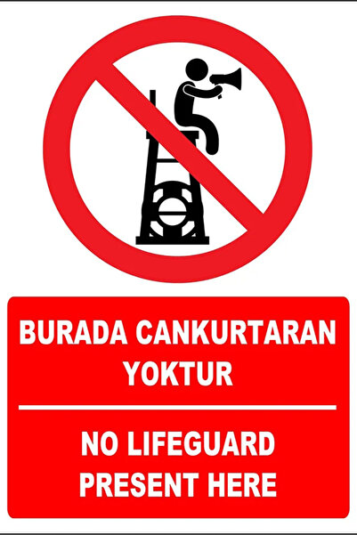 Burada Cankurtaran Yoktur Türkçe-İngilizce Uyarı Levhası 20x30 cm Forex
