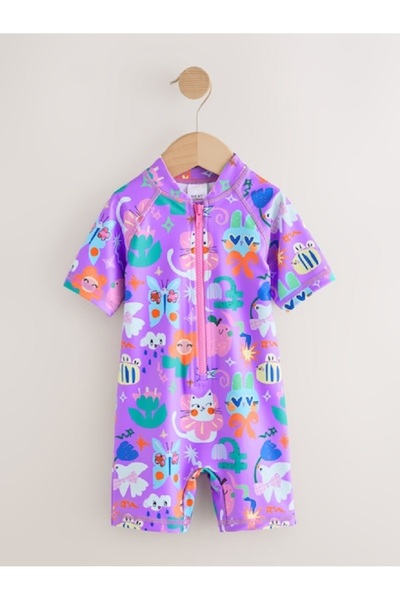 Next Baby Purple Colored Character Patterned Sun Protection Upf 50+ Swimsuit