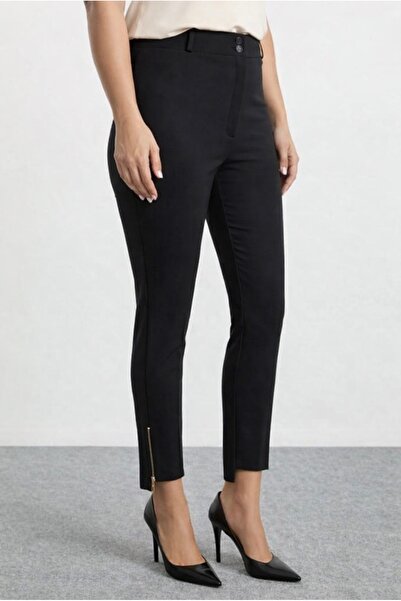 Heyya Women's Zippered Narrow Leg Belt Pack Fabric Trousers Black